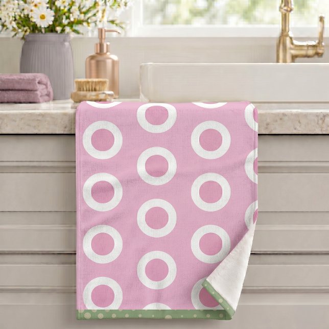 Modern Pink White Sage Green Circle Ring Pattern Bath Towel Set (Creator Uploaded)