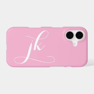Modern Pink White Script Monogram Name iPhone 17 Case
