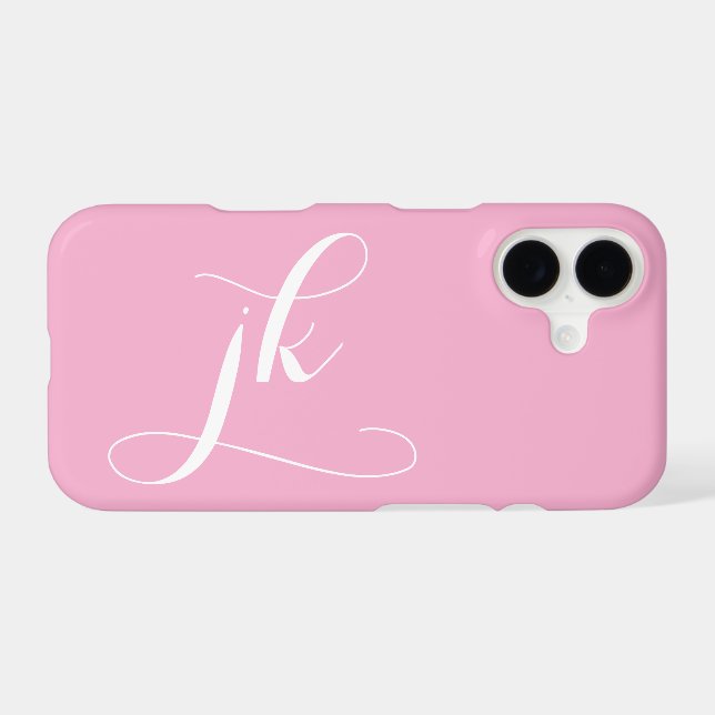 Modern Pink White Script Monogram Name Case-Mate iPhone Case (Back (Horizontal))