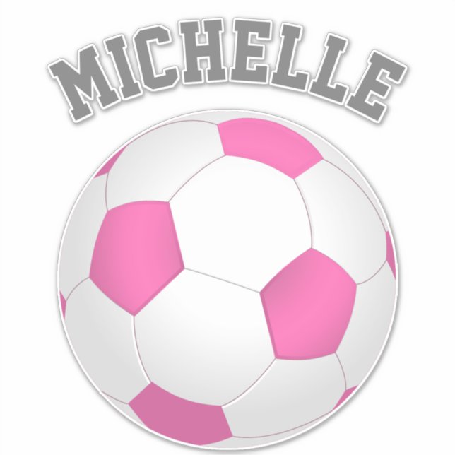 Modern pink white soccer ball - add name sticker (Front)