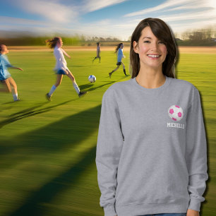 Modern pink white soccer ball - add name sweatshirt
