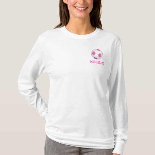Modern pink white soccer ball _ add name T_Shirt
