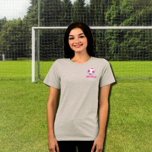 Modern pink white soccer ball - add name Tri-Blend shirt