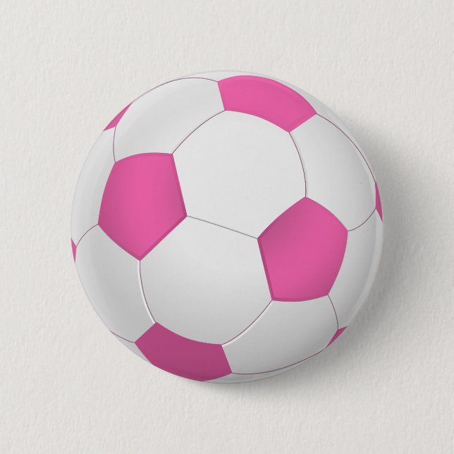Modern pink white soccer ball button (Front)