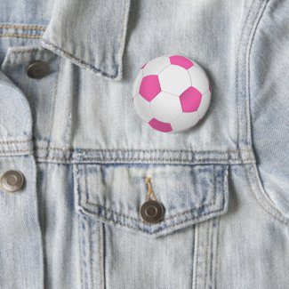 Modern pink white soccer ball button