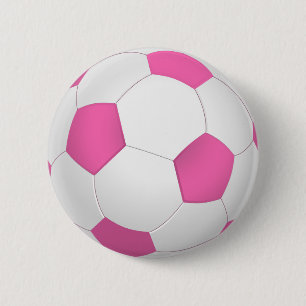 Modern pink white soccer ball button