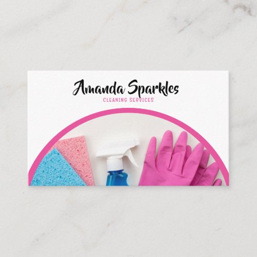 Modern Pink  White Sprayer Gloves Cleaning Business Card