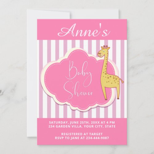 Modern Pink White Stripes Baby Shower Invitation