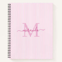 Modern Pink & White Stripes Monogram Name