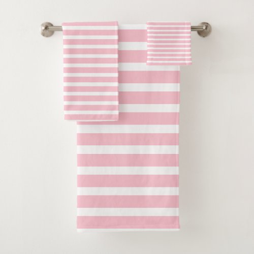 Modern Pink White Stripes Pattern  Bath Towel Set