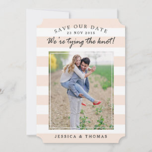 Modern Pink & White Stripes Photo Save The Date