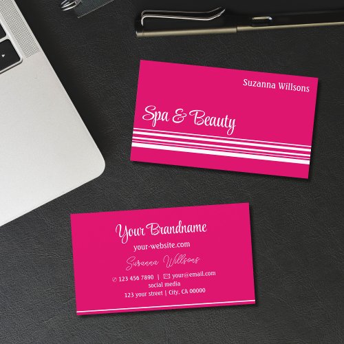 Modern Pink White Stripes Professional and Stylish Business Card