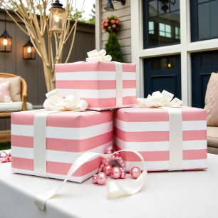 Modern Pink White Stripes Wrapping Paper