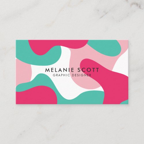 Modern pink white teal abstract pattern minimalist business card