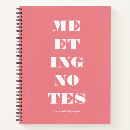 Modern Pink White Typography Meeting Notes Notebook