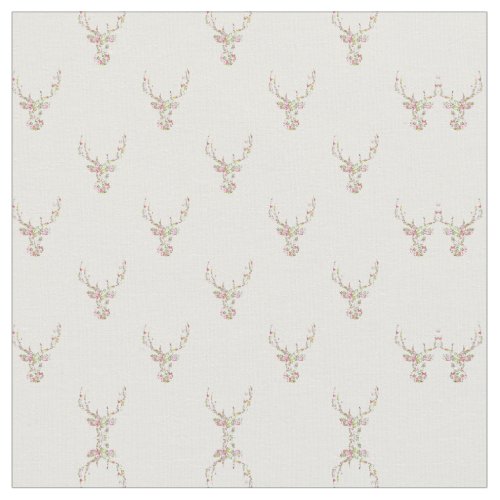 Modern Pink White Vintage  Floral Deer Head Fabric