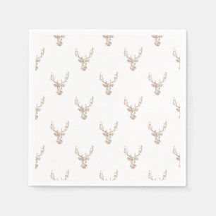 Modern Pink White Vintage  Floral Deer Head Paper Napkins