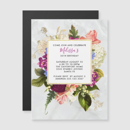 Modern Pink  White Watercolor Floral Birthday Magnetic Invitation