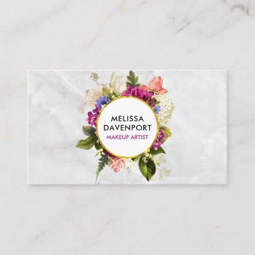Modern Pink  White Watercolor Floral Bouquet Business Card