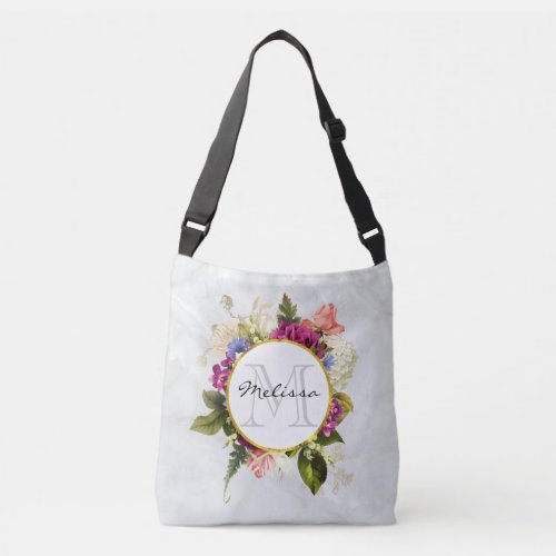 Modern Pink  White Watercolor Floral Bouquet Crossbody Bag