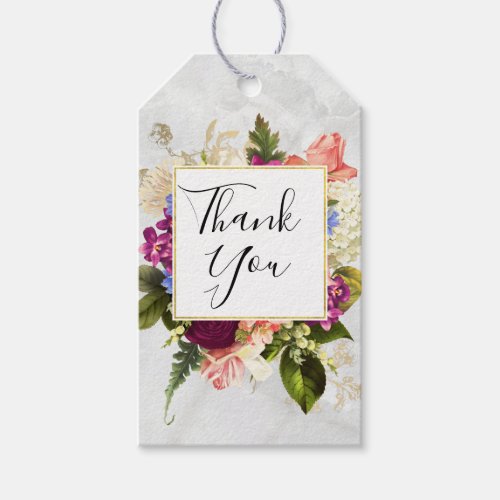 Modern Pink  White Watercolor Floral Bouquet Gift Tags