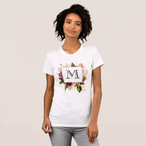 Modern Pink  White Watercolor Floral Bouquet T_Shirt
