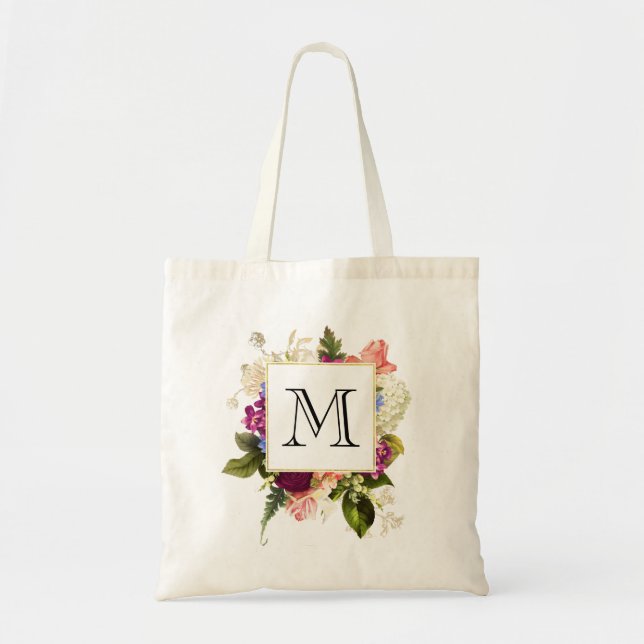 Modern Pink & White Watercolor Floral Bouquet Tote Bag (Front)
