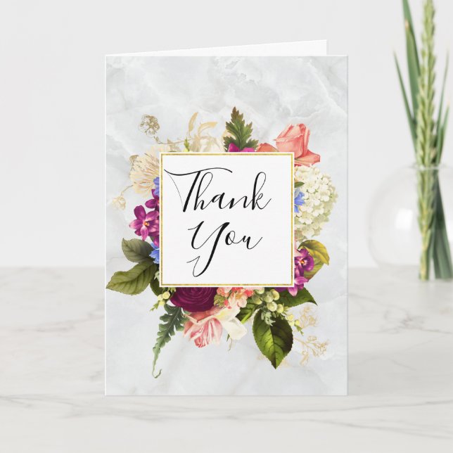 Modern Pink & White Watercolor Floral Thank You Card (Front)