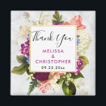 Modern Pink & White Watercolor Floral Wedding Magnet<br><div class="desc">Wedding thank you magnet with a pretty watercolor design. A floral arrangement of many different varieties of flowers in red,  pink and white colors,  and lots of leafy green foliage. A frame layered over top with a faux-gold-foil border. Classy and elegant design. An off-white marble pattern background.</div>