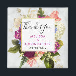 Modern Pink & White Watercolor Floral Wedding Magnet<br><div class="desc">Wedding thank you magnet with a pretty watercolor design. A floral arrangement of many different varieties of flowers in red,  pink and white colors,  and lots of leafy green foliage. A frame layered over top with a faux-gold-foil border. Classy and elegant design. An off-white marble pattern background.</div>
