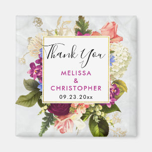 Modern Pink & White Watercolor Floral Wedding Magnet