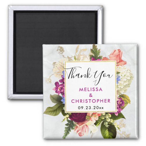 Modern Pink  White Watercolor Floral Wedding Magnet