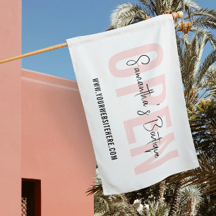Modern Pink & White We Are Open Business Sign Flag