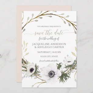 Modern Pink White Willow Eucalyptus Save the Date Invitation