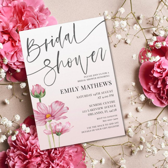 Modern Pink Wild Flower Bridal Shower Invitation (Creator Uploaded)