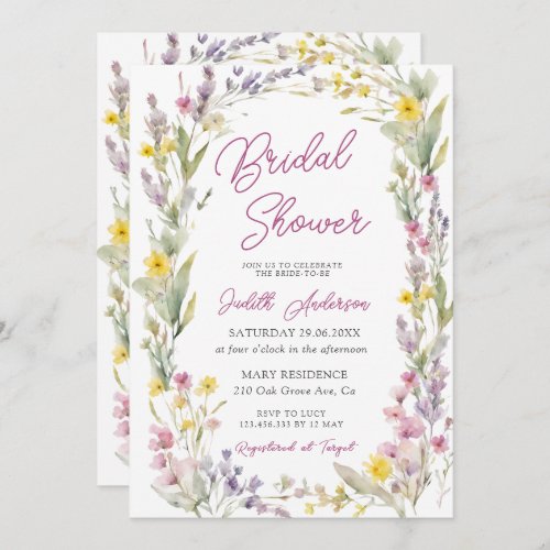 Modern Pink Wildflower Bridal Shower  Invitation