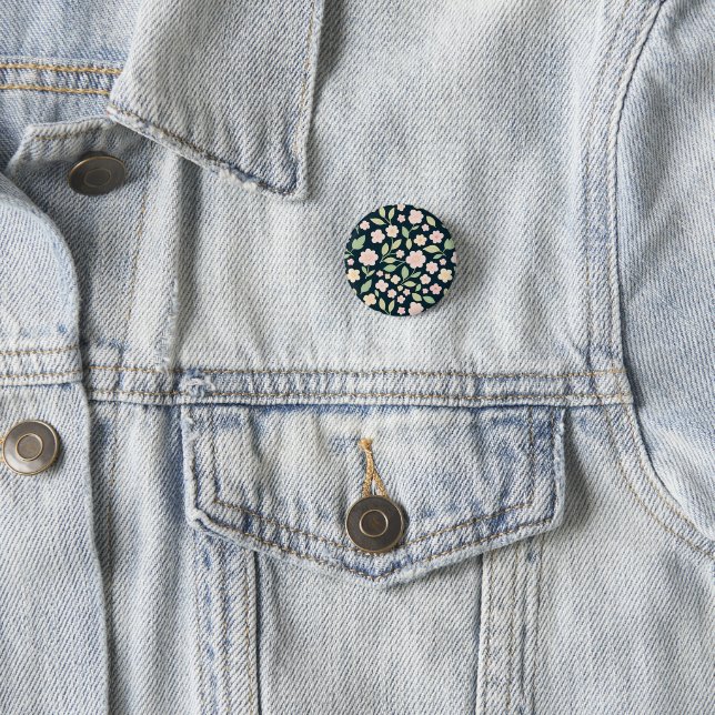 Modern Pink Wildflowers Pattern Button (In Situ)