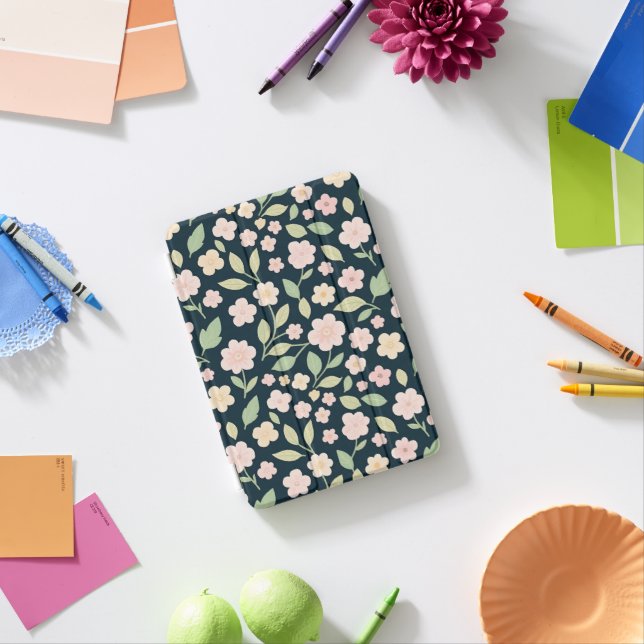 Modern Pink Wildflowers Pattern iPad Mini Cover (In Situ)