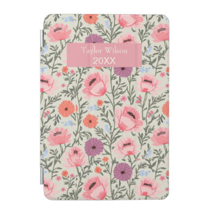 Modern Pink Wildflowers with Name iPad Mini Cover