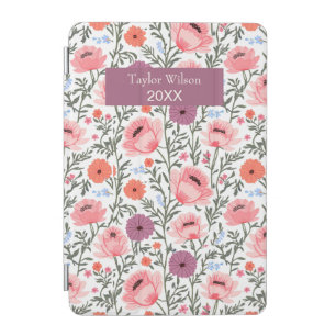 Modern Pink Wildflowers with Name iPad Mini Cover