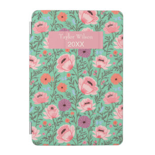 Modern Pink Wildflowers with Name iPad Mini Cover
