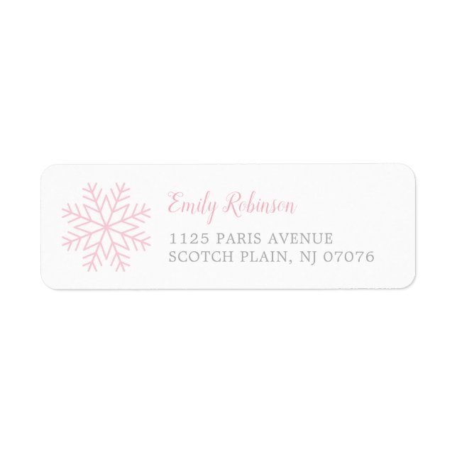 Modern Pink Winter Snowflake Return Address Label (Front)