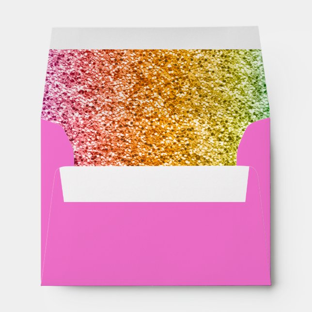 Modern Pink with Colourful Glitter Party Invite Envelope (Back (Bottom))