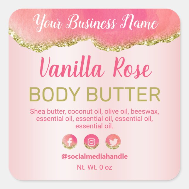 Modern Pink With Gold Glitter Product Labels (Front)