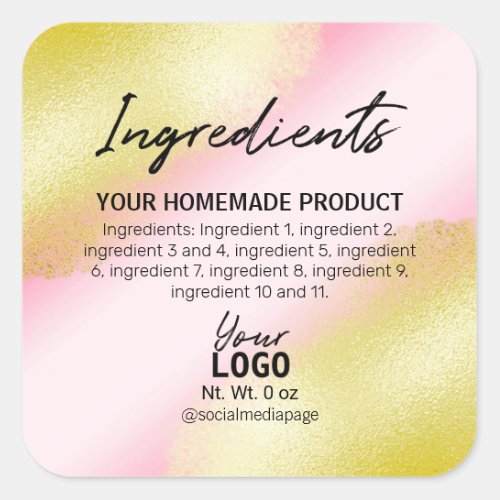 Modern Pink With Gold Ink Ingredient Labels