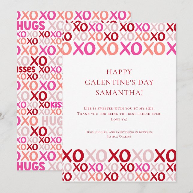 Modern Pink XOXO Best Friend  Bff Galentine's Day Holiday Card (Front/Back)