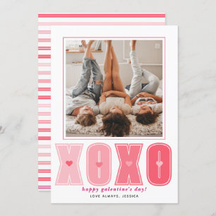 Modern pink XOXO hearts Galentines Day photo Holiday Card