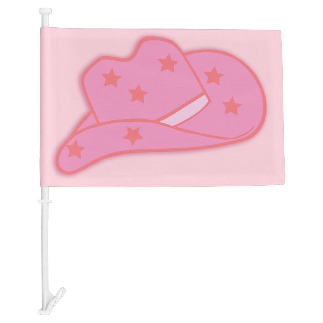 Modern Pink Yee Haw Cowgirl Cowboy Hat Rodeo Car Flag (Front)