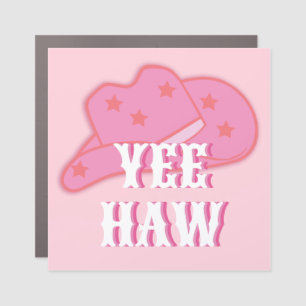 Modern Pink Yee Haw Cowgirl Cowboy Hat Rodeo Car Magnet