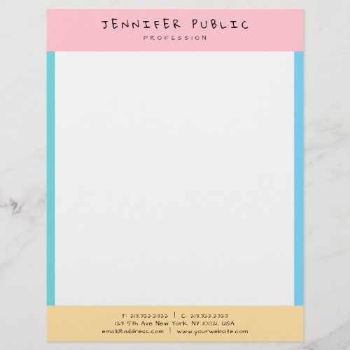 Modern Pink Yellow Blue Green Elegant Colorful Letterhead